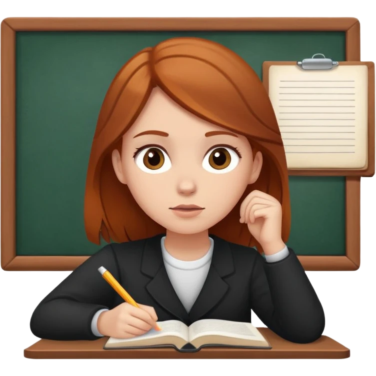 Make an emoji of a student thinking while studying. the student should be a white girl with brown hair with a slight tone of ginger.  emoji