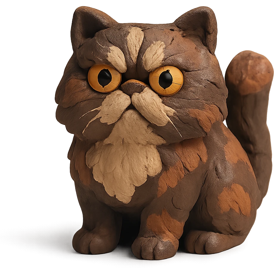 Persian cat with chocolate tortoiseshell fur in claymation style emoji