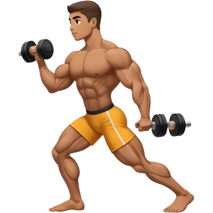 side-view bodybuilder dumbbell lunges emoji