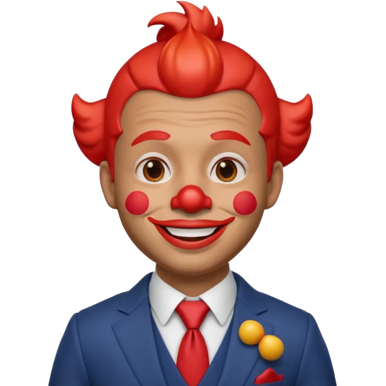 A 3D cartoon man with a red clown nose, smiling expression, wearing a suit, soft lighting, realistic Memoji-style. emoji