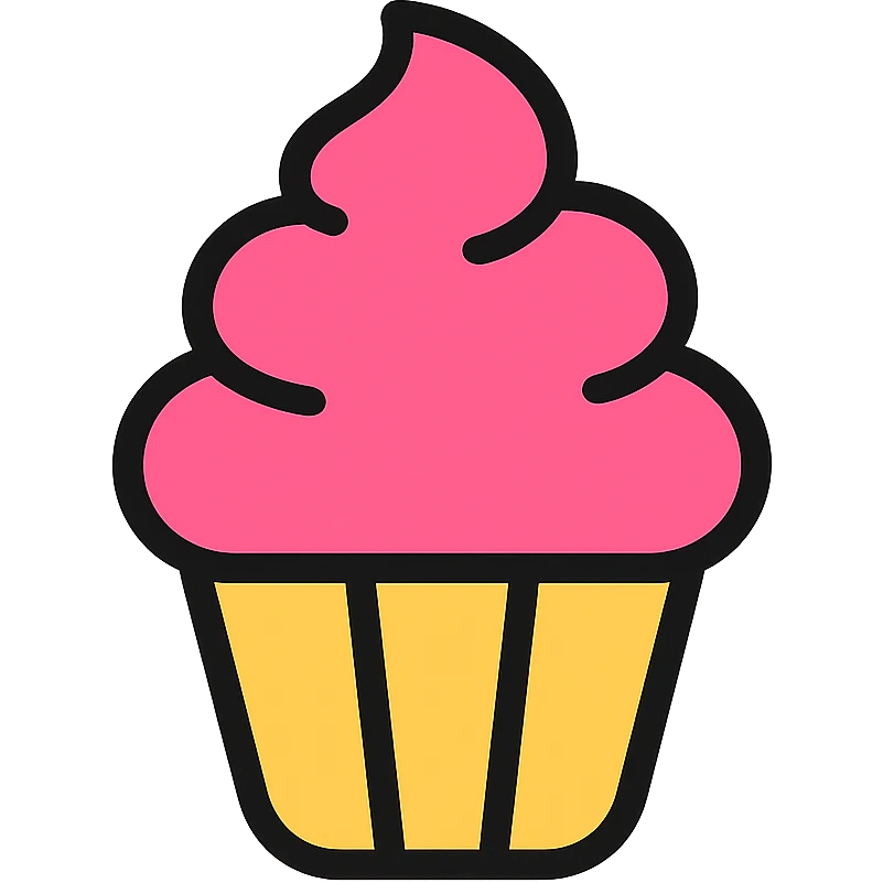 cupcake with pink icing, color outline icon style emoji