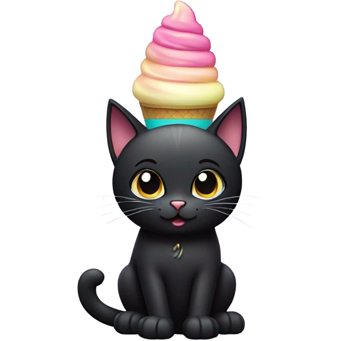black cat holding ice cream emoji