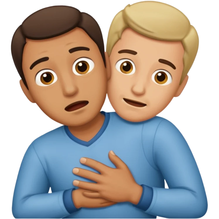 Man giving another man the Heimlich maneuver from behind emoji