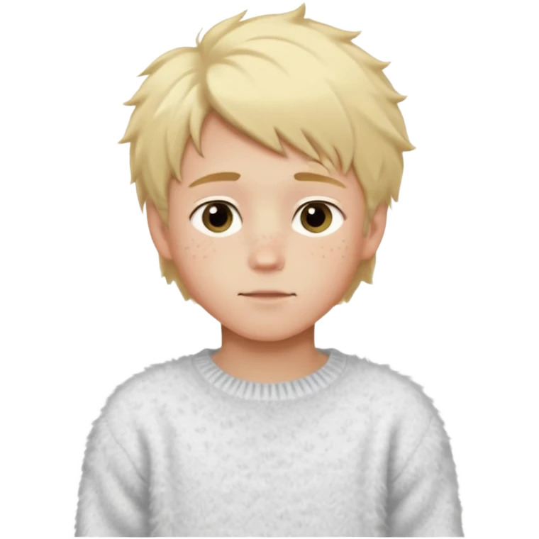 create-a-look-for-a-blond-boy-with-long-tousled-hair-light-eyes-a-white-sweat + fluffy white sweater + styled hair blonde with hair to the side cute + cute face with freckles  medium hair fluffy to the side no long hair cute hair blonded no messy emoji