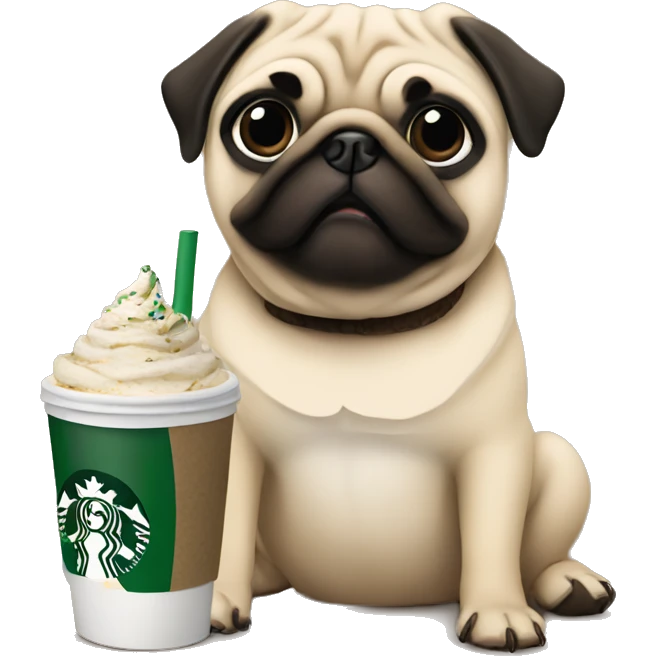 A pug drinking Starbucks emoji