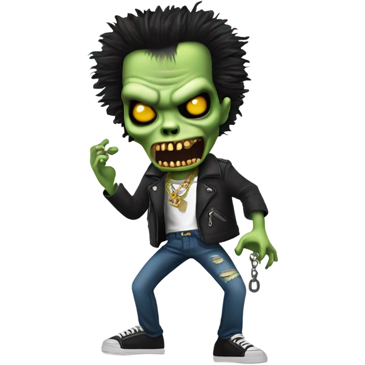 dancing black haired sid vicious zombie, wearing a necklace which has a padlock on it emoji