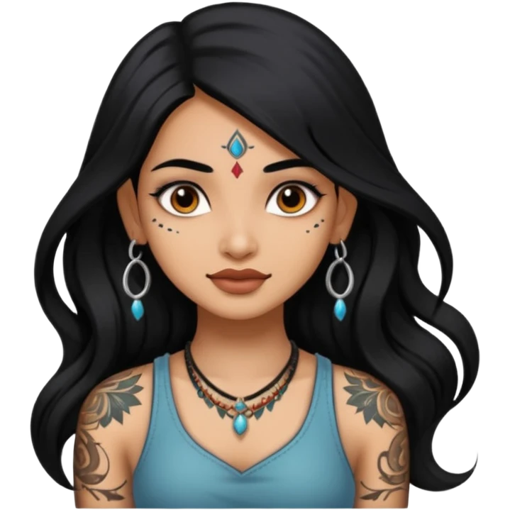 an ios genmoji for a pretty  indian girl with black long hair  tattooed, beautiful girl emoji