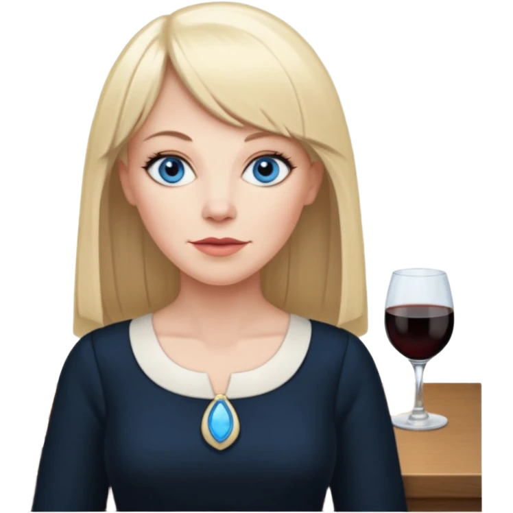 45 yr old white woman, pale skin, long straight blond hair parted in center, blue eyes, bangs, clothes for dinner emoji