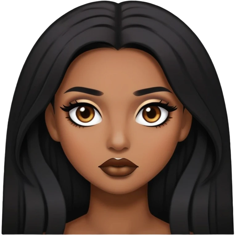 pretty brown skin, long hair, baddie with makeup emoji
