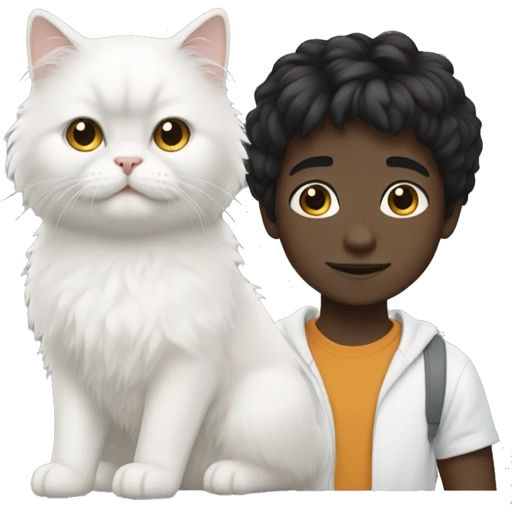 black hair boy with white Persian cat emoji