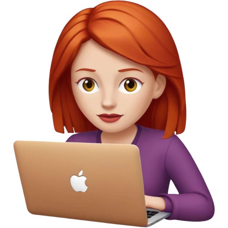 white-skinned red-haired woman using a MacBook, emoji style emoji