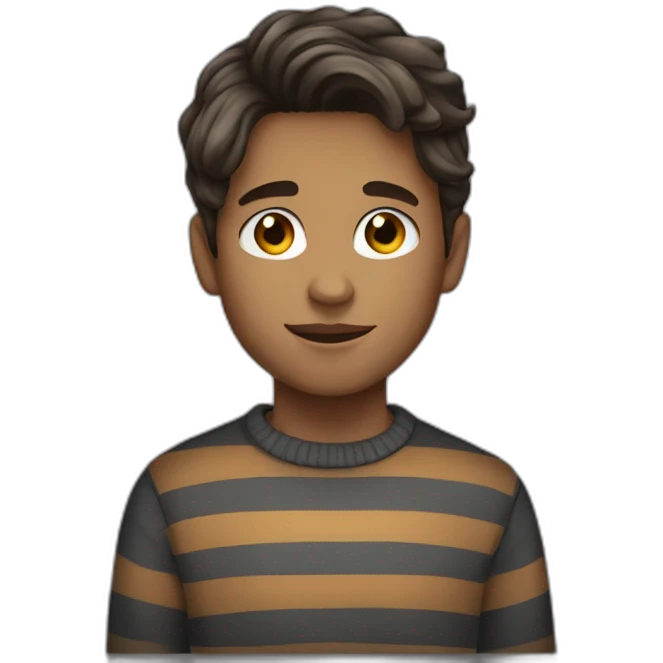 teenager boy brown long wavy hair and dark gray striped sweater emoji