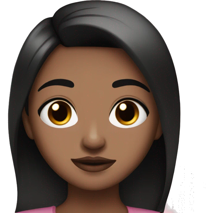 black eye, brown skin, straight black hair, pink lips, teenage 15 cute emoji