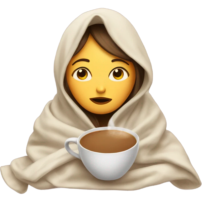 girl inside a blanket sipping coffee eyes closed emoji