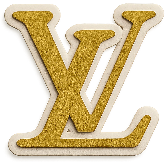 Louis Vuitton LV monogram, metallic gold, pearl border, elegant, paper craft style emoji
