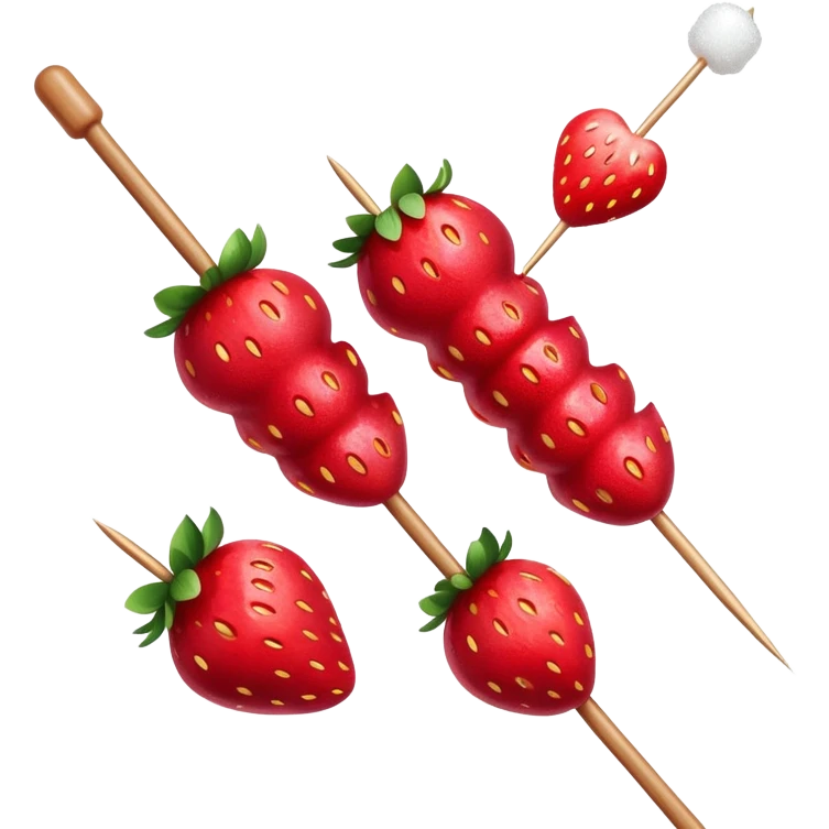 wooden skewer with three strawberries coated in shiny sugar glaze emoji
