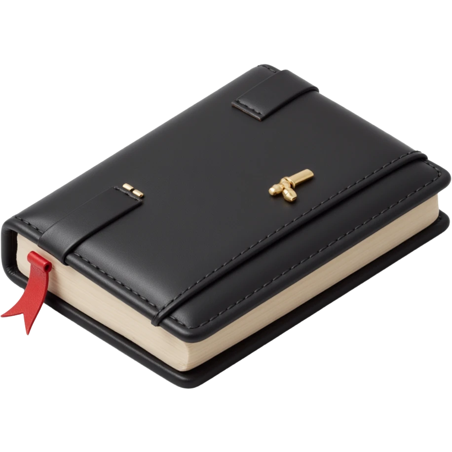 leather-textured notebook icon in skeuomorphism style with stitching details and realistic shading, black leather cover emoji