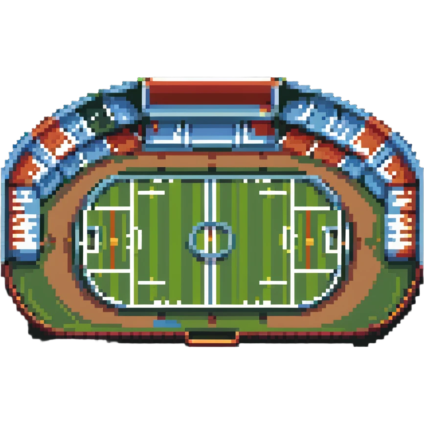 quidditch field with goal hoops and stadium seating around the oval field emoji