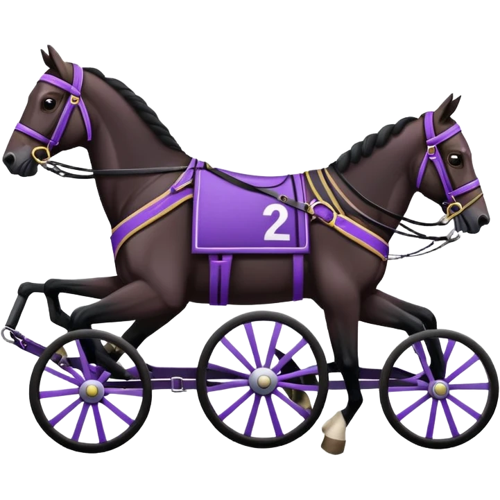 An emoji of a harness racing horse. The sulky, should be black and attached to the horse’s harness. The driver should be purple, seated in the sulky. emoji