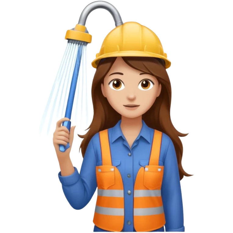 beautiful girl with long brown hair constructing new shower area emoji