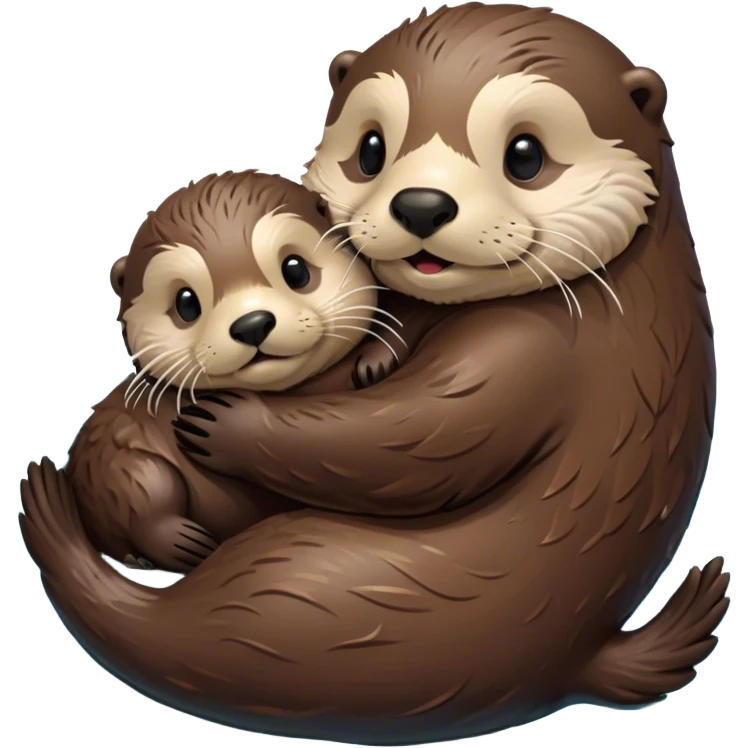 Disney-style, sea otter mom and sea otter pup snuggling floating in the water  emoji