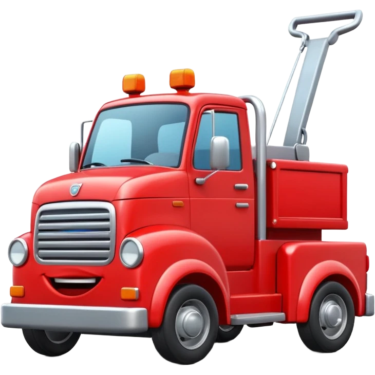 A 3D cartoon red tow truck pulling a small car, bright daylight, simple road background, Memoji-style realism. emoji