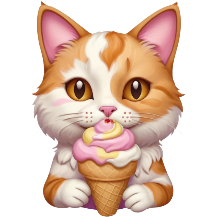 A cat enjoying an ice cream, eyes closed in delight, portrait, bust up emoji
