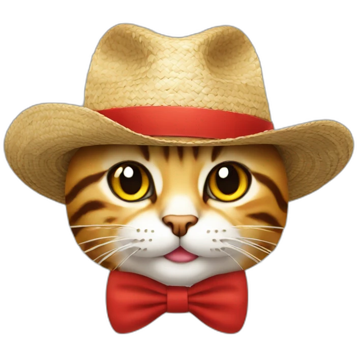 Cat with a straw hat with a red line One Piece emoji