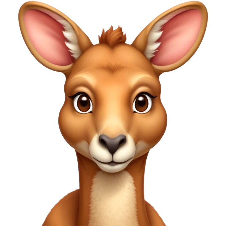 Cinematic Noble Adult Red Kangaroo Portrait Emoji, Poised and regal, with a robust, muscular build, tawny reddish fur, and a distinctive camel-shaped head featuring a slightly elongated snout, prominent ears, and keen, observant eyes, Simplified yet sharp and sophisticated features, highly detailed, glowing with a warm, sunlit glow, high shine, intelligent and commanding, stylized with an air of outback authority, focused and vigilant, soft glowing outline, capturing the essence of a watchful guardian that seems ready to bound out of the screen with effortless power! emoji