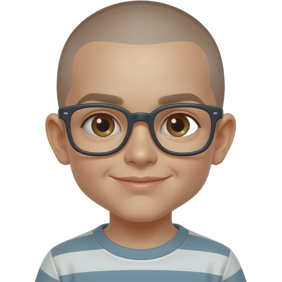Niño pequeño gafas pelo rapado marron ojos marrones emoji