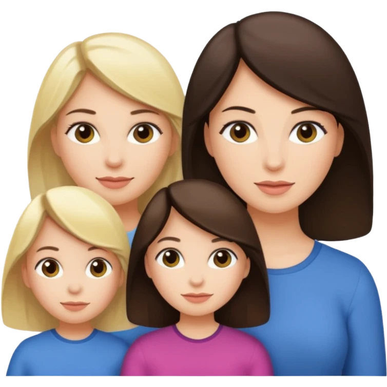 Brunette mom, blonde mom, brunette daughter emoji