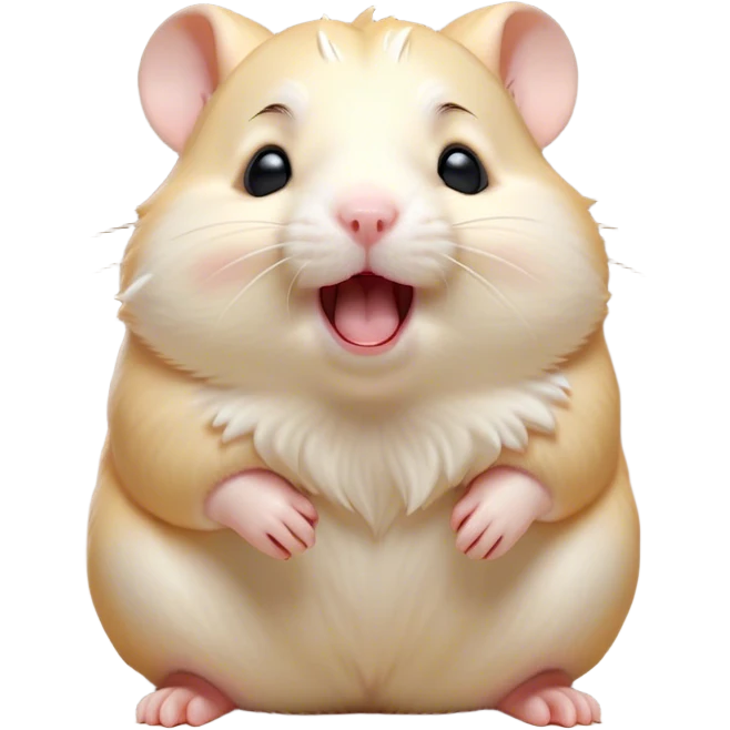 Cinematic Cute Yawning Cream Hamster Portrait Emoji, Head tilted slightly with a dramatic, wide-open yawn, showcasing a soft, pristine cream coat with tiny droopy ears, round dark eyes barely open in drowsy contentment, Simplified yet irresistibly adorable features, highly detailed, glowing with a soft, cozy glow, high shine, relaxed yet expressive, stylized with a touch of whimsy, bright and endearing, soft glowing outline, capturing the essence of a sleepy yet affectionate hamster, so drowsy it feels like it could stretch out of the screen and curl up for a nap! emoji