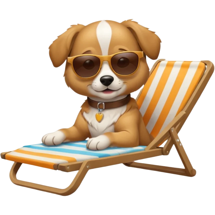 dog lying beside beach on chair with sunglasses emoji