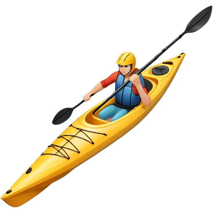 An icon showing a close-up of a sleek kayak with double-bladed paddles gliding through water. Splashes surround the boat as it cuts across a calm surface, symbolizing speed and focus. Transparent background emphasizes the dynamic and personal nature of kayak paddling. emoji