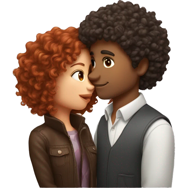 Curly hair guy kissing a reddish brown hair girl with a wolfcut emoji
