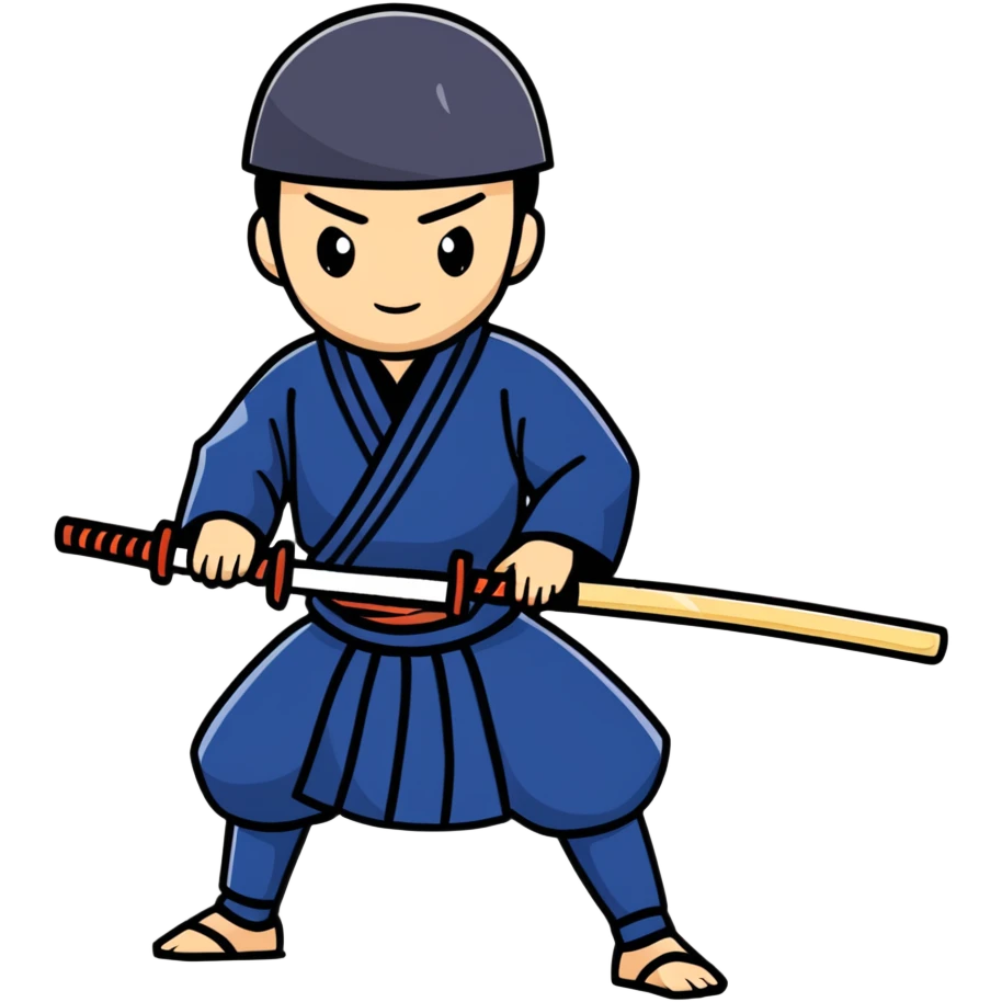 Japanese high school boy practicing kendo in traditional kendo uniform emoji