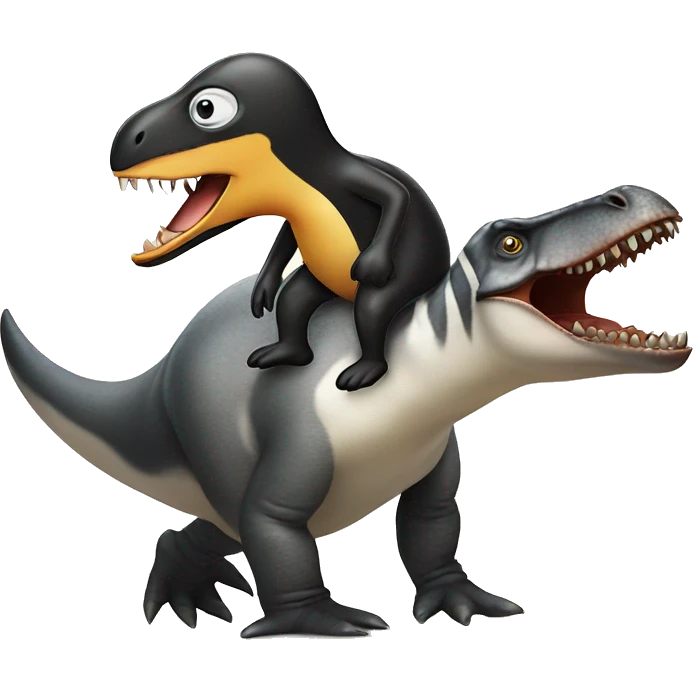 Penguin riding a Tyrannosaurus rex  emoji