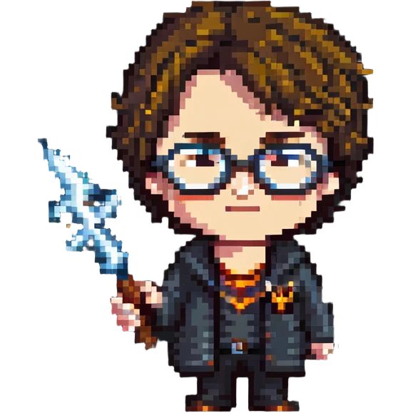 Harry Potter character with glasses and lightning bolt scar in pixel art style emoji
