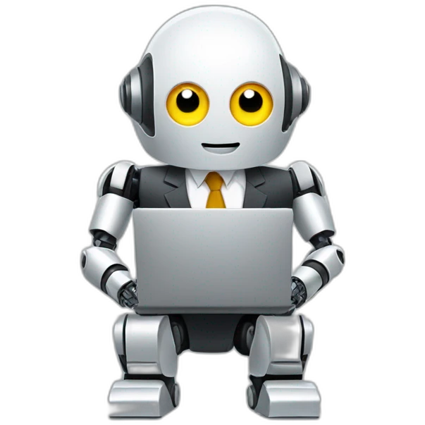 robot in a suit with head tilted using a laptop emoji