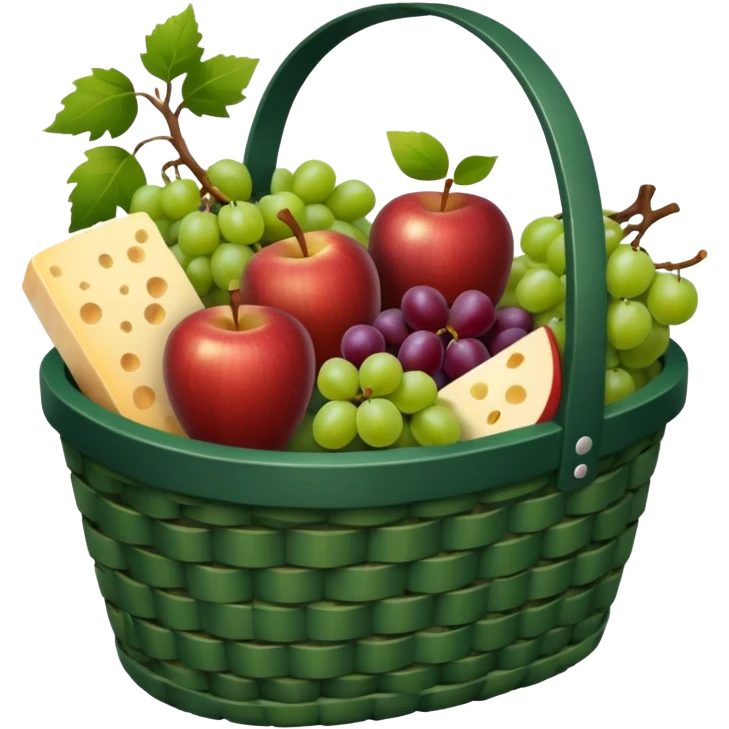 Dark green, plaid basket with both food, drink and fruits emoji