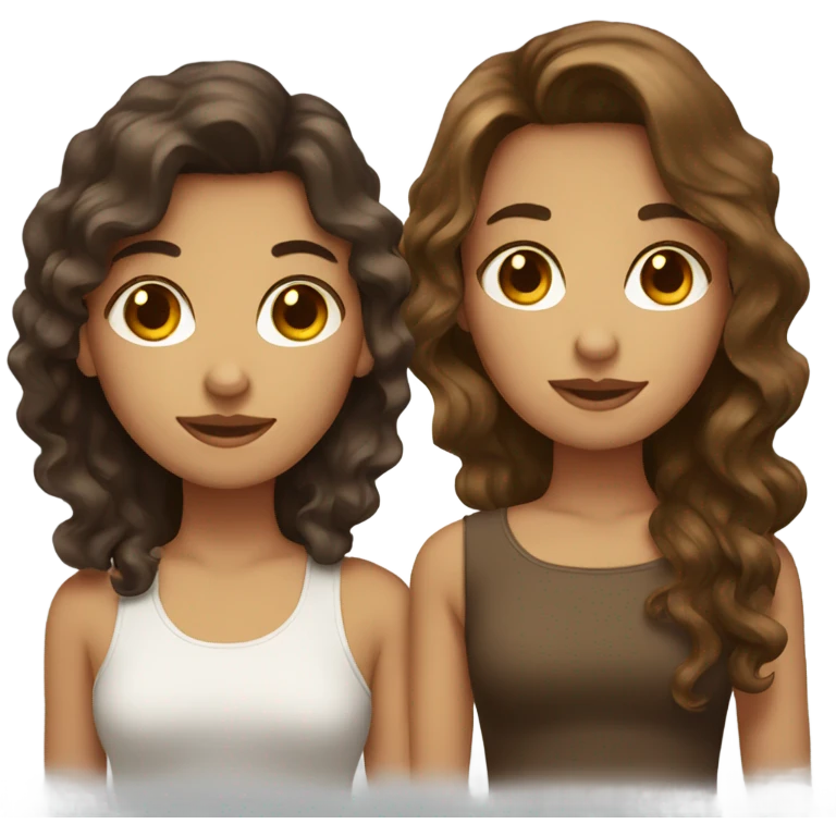 Two girls with straight brown and wavy hair emoji