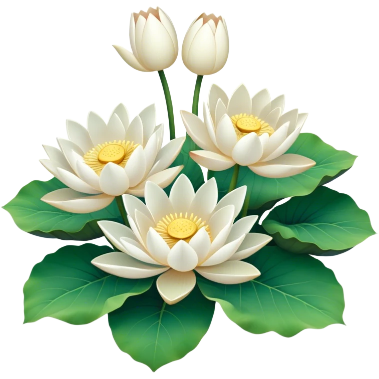 bouquet white Nymphaea lotus,stem, lotus leaf emoji