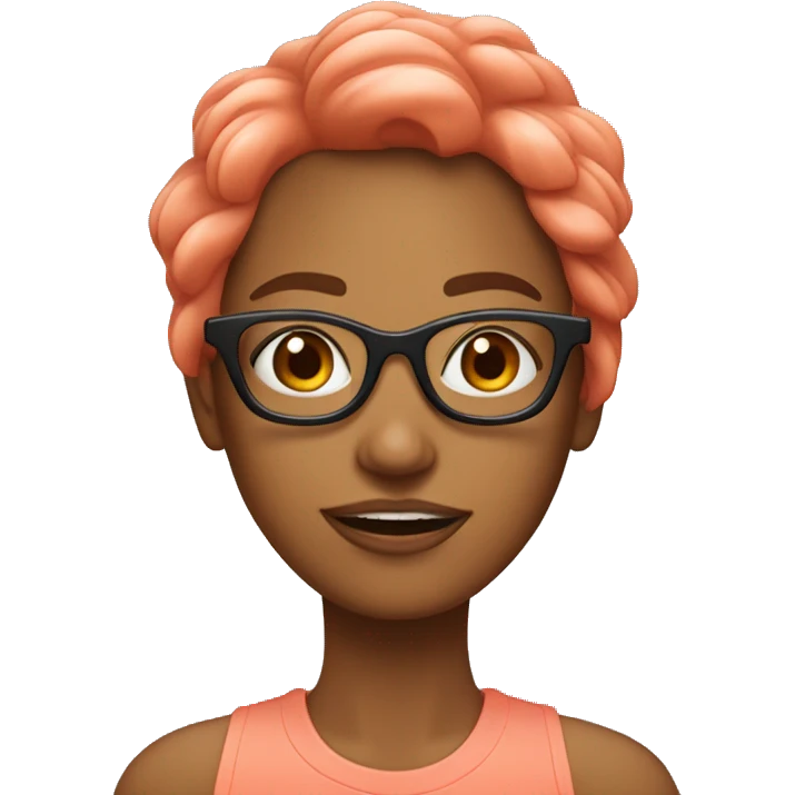  Chica con pelo marron largo y gafas color coral emoji