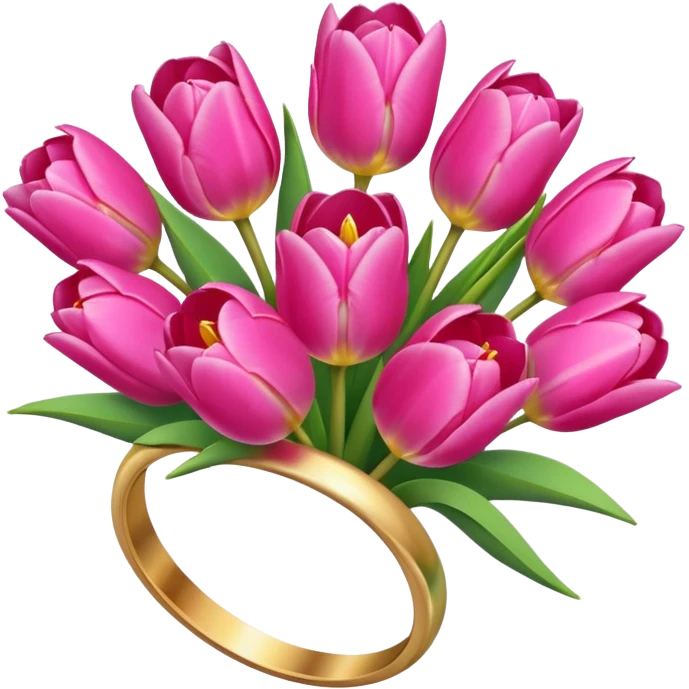 bouquet de tulipes roses avec une bague, couleurs vives, simple emoji