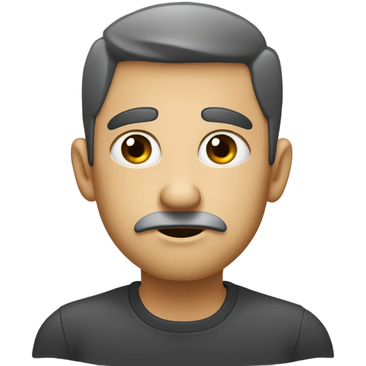 Create an emoji with a confused expression, wide eyes, and furrowed brows. Add a loading circle in the top left corner and a hand on the face, rubbing the chin or cheek, as if processing an idea emoji