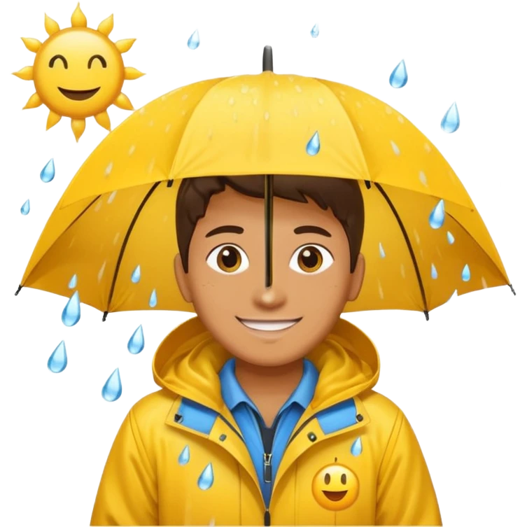 create a realistic emoji of a weather situations with a logistic worker in it, sun, rain, snow emoji