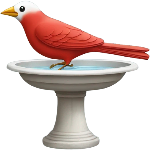 Vintage red bird bath with a white bird emoji