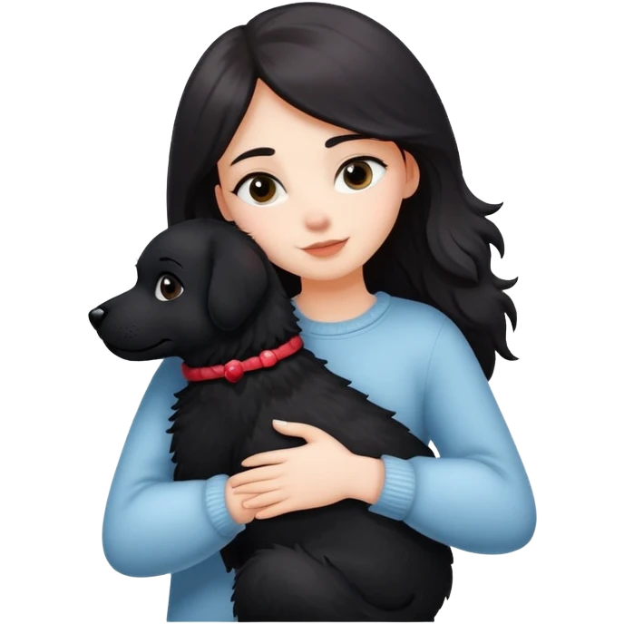 White girl hugging a black dog emoji