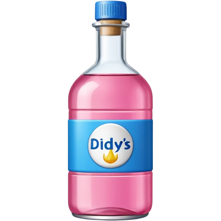 bottle of oil blue top pink outside with logo that says Diddys Oil emoji