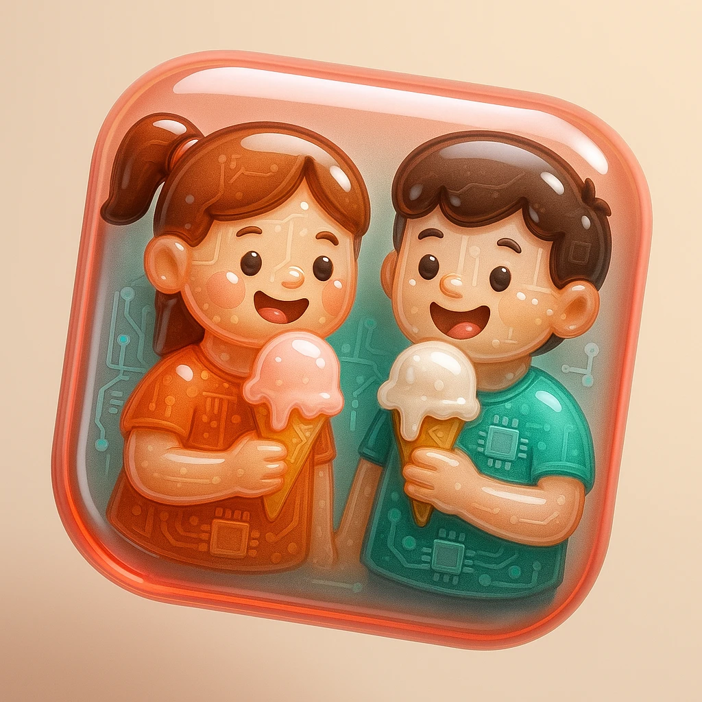 happy children with melting ice cream cones emoji